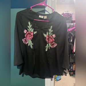 Black Floral Embroidered Top